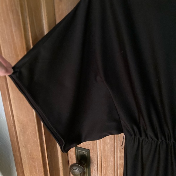 Vintage Black Gathered Waist Wide Short Sleeve Polyester Dress Women’s Size 14 - Picture 3 of 8